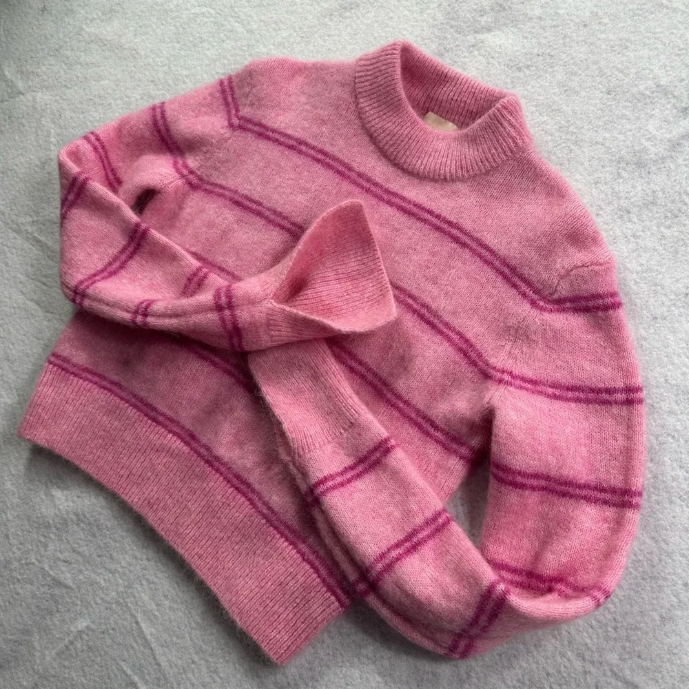 H&M Wool Mohair Blend Fuzzy Pink Split sleeve Hem Sweater Size XS NEW NWT